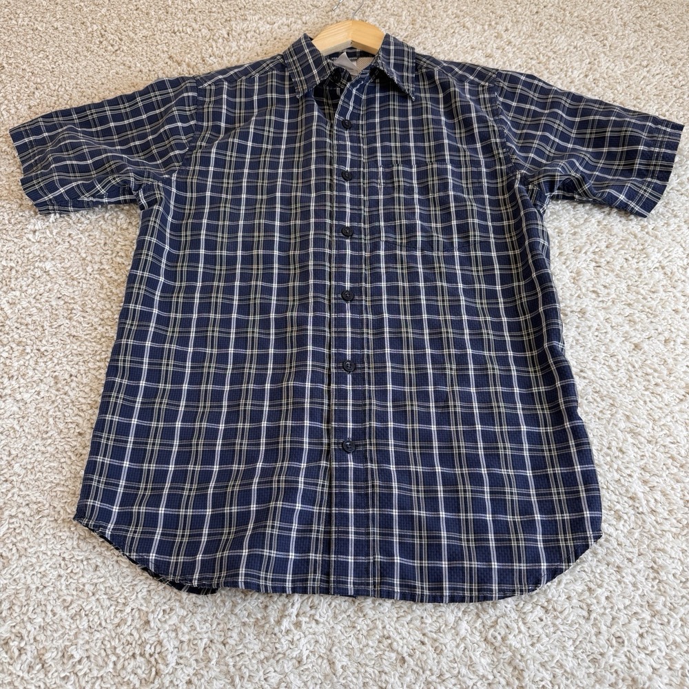 The North Face Men's Small Plaid Short Sleeve Button Up Shirt Blue Outdoor